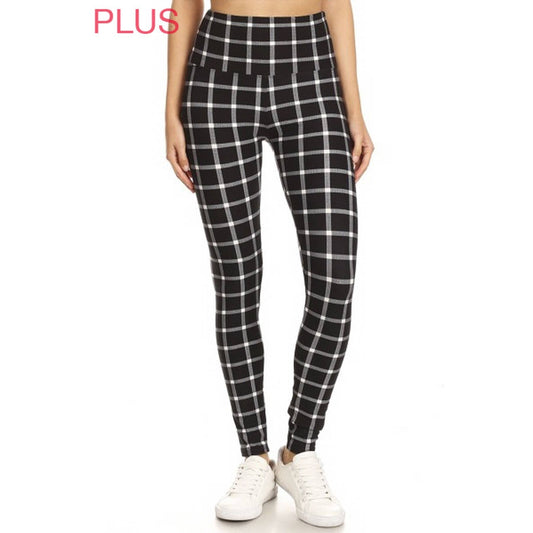 Legging taille haute - carreau blanc / grande taille