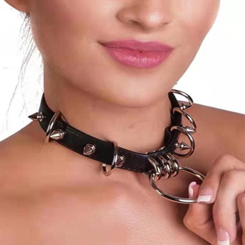 Collier ras-de-cou ajustable Punk Sexy Rivets