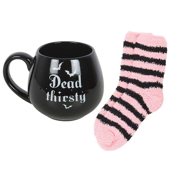 Ensemble de tasse et chaussettes gothiques "Dead Thirsty" pour Halloween