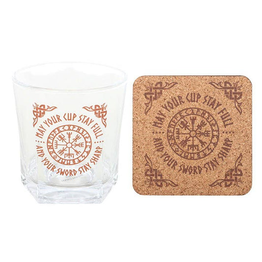 Verre à whisky Viking Compass avec sous-verre