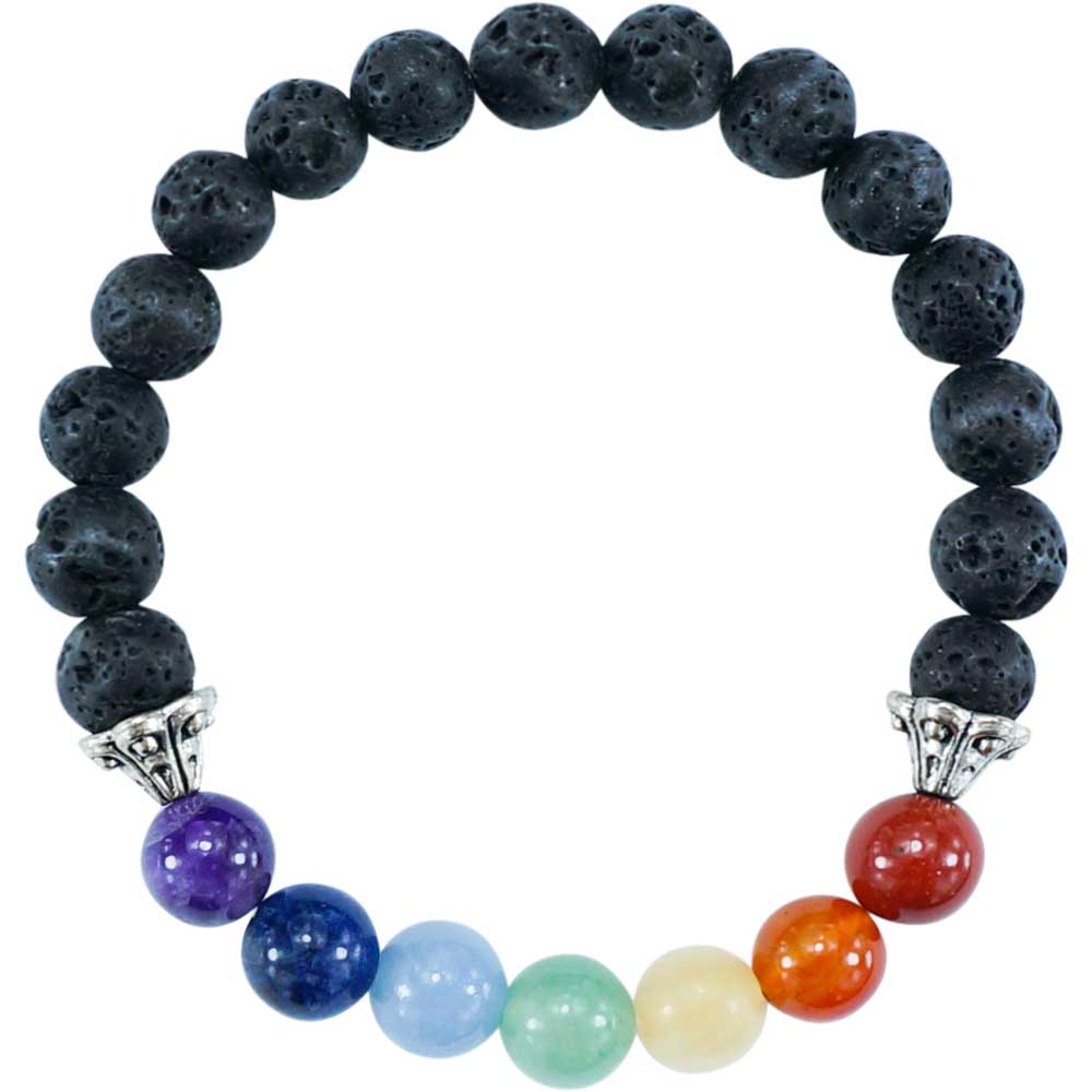 Bracelet en perles de lave et chakras de 8 mm