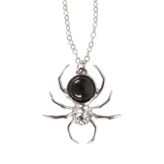 Collier à pendentif en forme d'araignée noire gothique en obsidienne
