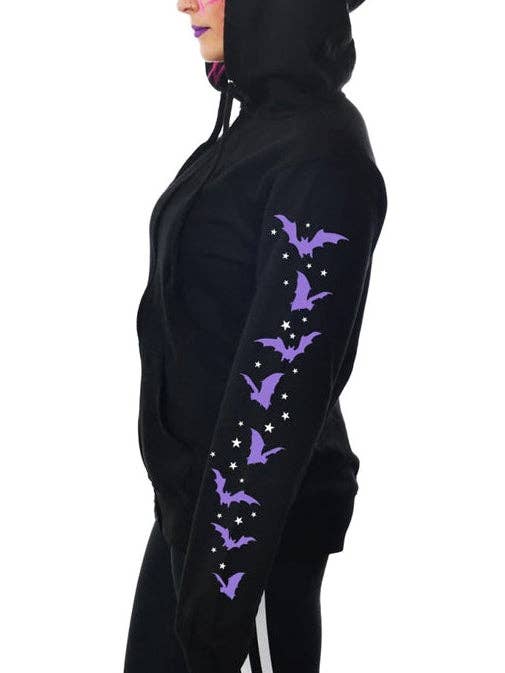 Chandail à capuchon chic à imprimé chauve-souris pour femmes