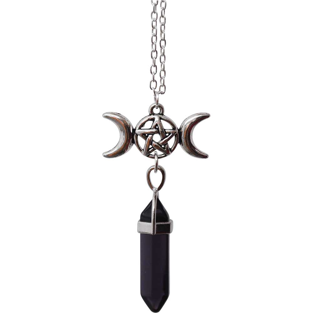 Collier Triple Lune Pentacle-Pointe en verre violet 2"