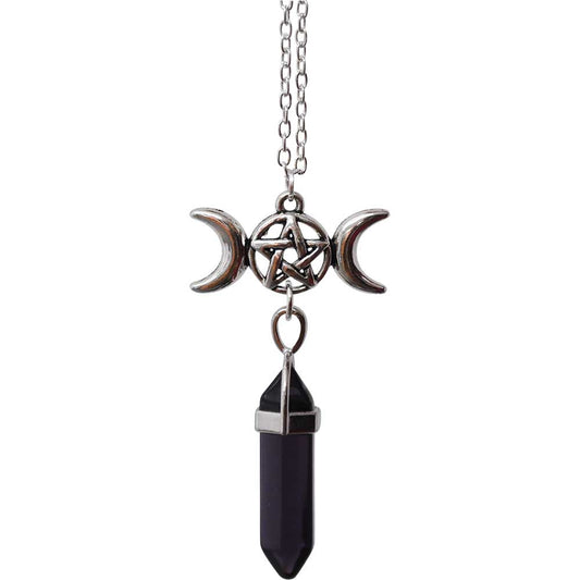 Collier Triple Lune Pentacle-Pointe en verre violet 2"