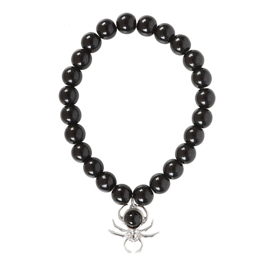 Bracelet en perles d'obsidienne noire Gothic Spider