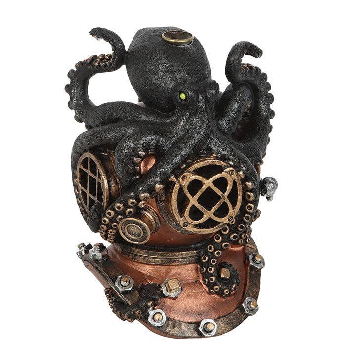 Brûleur d'encens Steampunk Kraken on Diver's Helmet Backflow