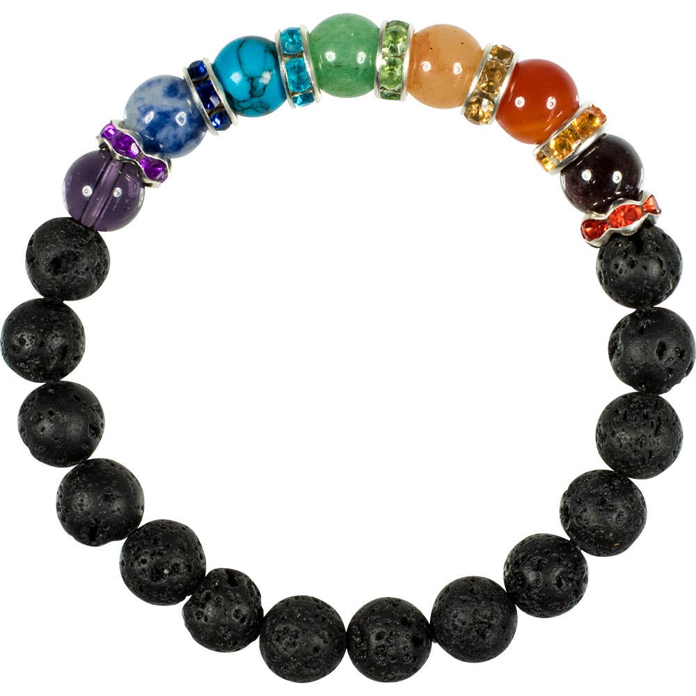 Bracelet en perles de lave et chakras de 8 mm