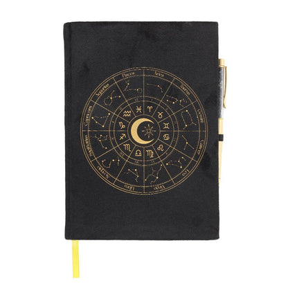 Journal Astrology Wheel avec stylo en obsidienne noire