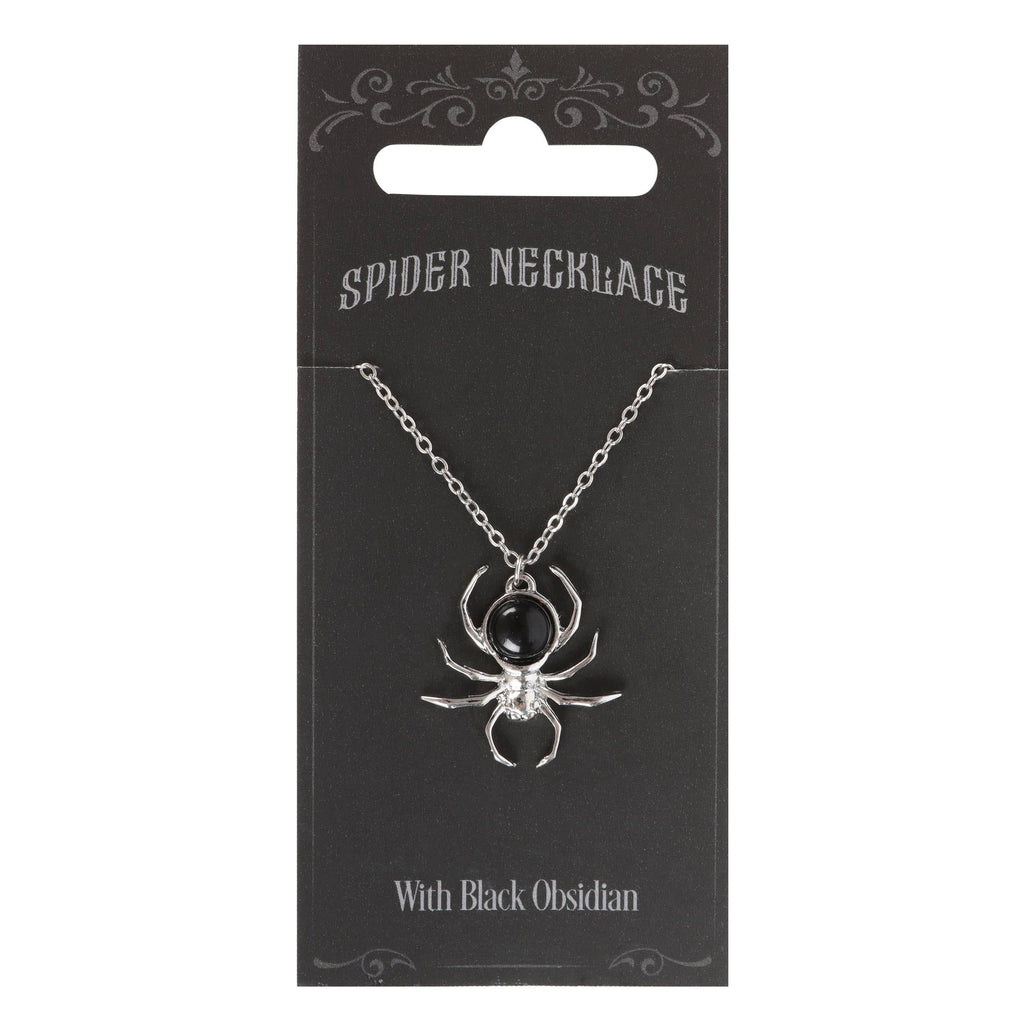 Collier à pendentif en forme d'araignée noire gothique en obsidienne