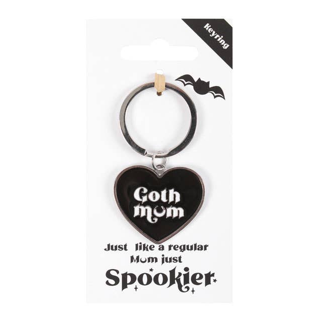 Porte-clés Goth Mum en forme de cœur noir pour la fête des mères