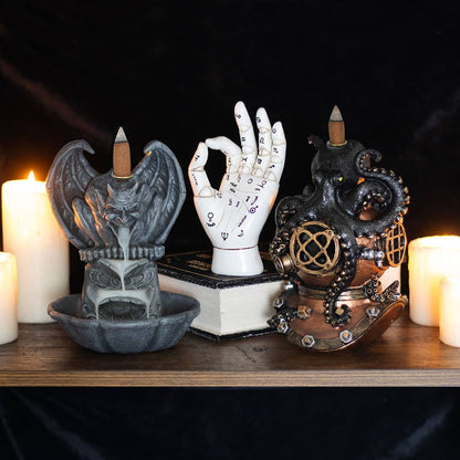 Brûleur d'encens Steampunk Kraken on Diver's Helmet Backflow