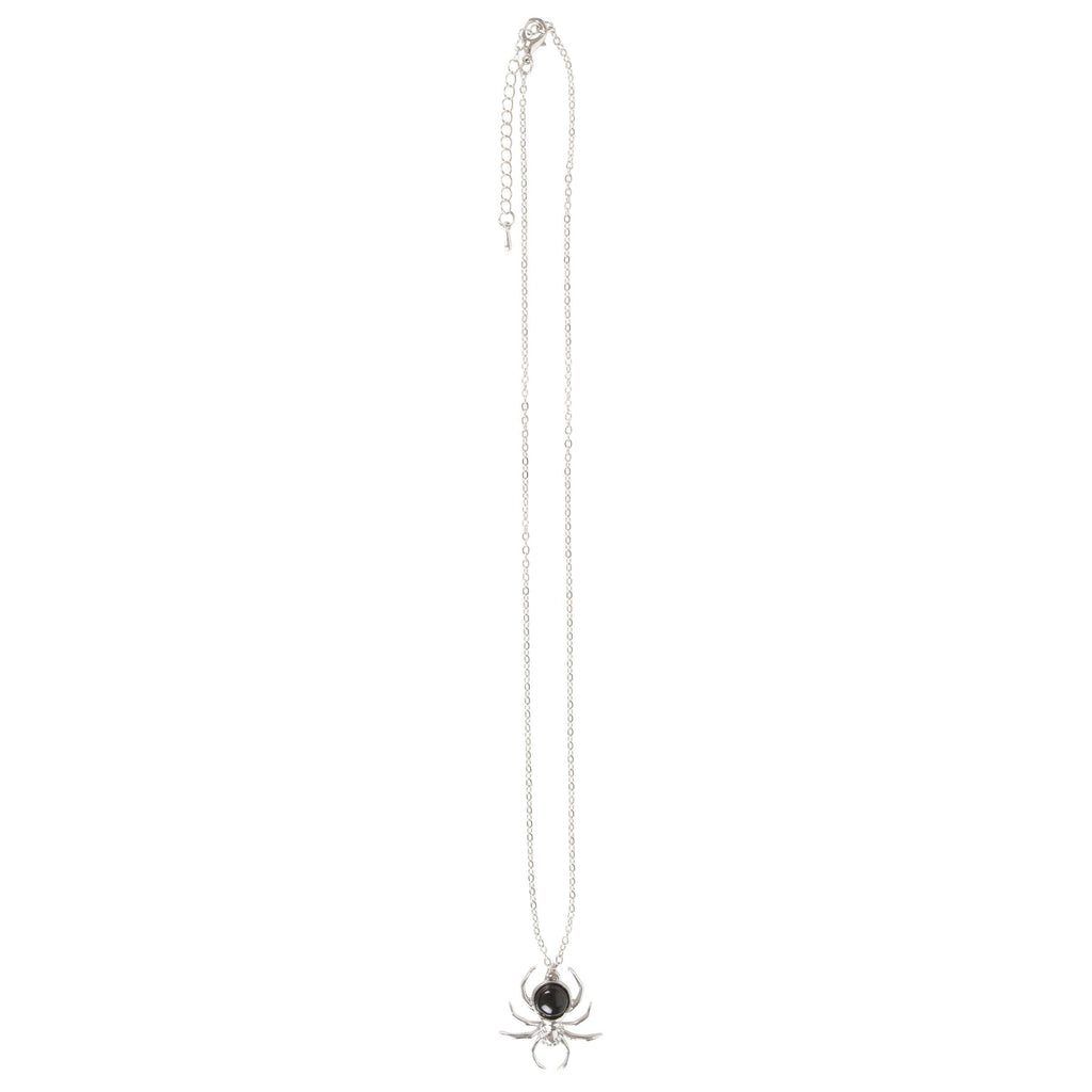 Collier à pendentif en forme d'araignée noire gothique en obsidienne