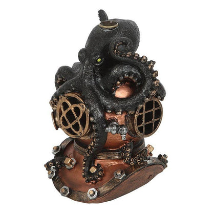 Brûleur d'encens Steampunk Kraken on Diver's Helmet Backflow