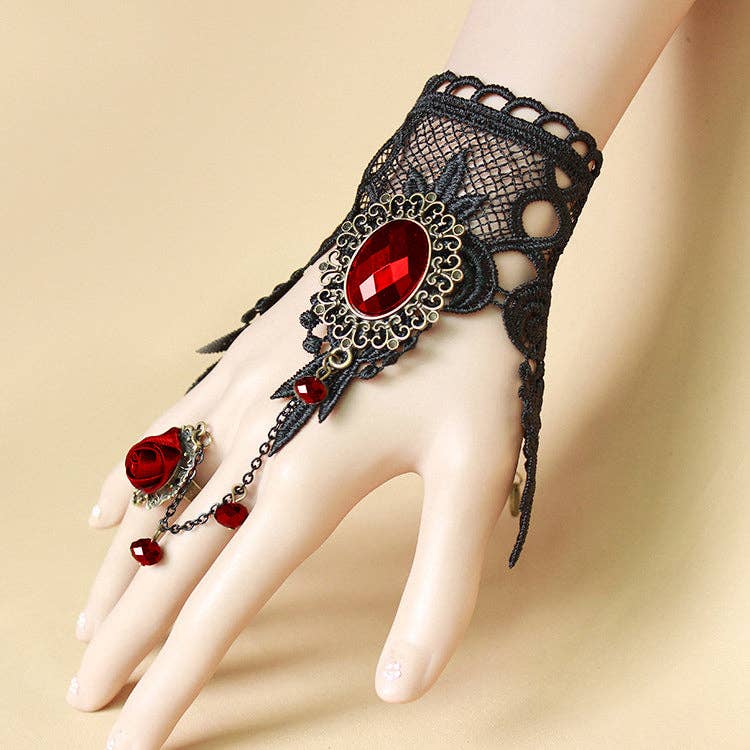 Bracelet en dentelle avec anneau en forme de rose gothique rétro