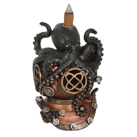 Brûleur d'encens Steampunk Kraken on Diver's Helmet Backflow
