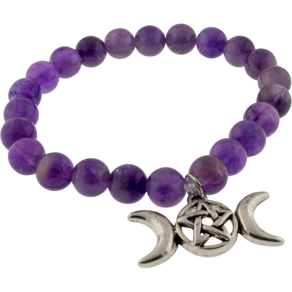 Bracelet élastique en perles de 8 mm, améthyste+triple lune