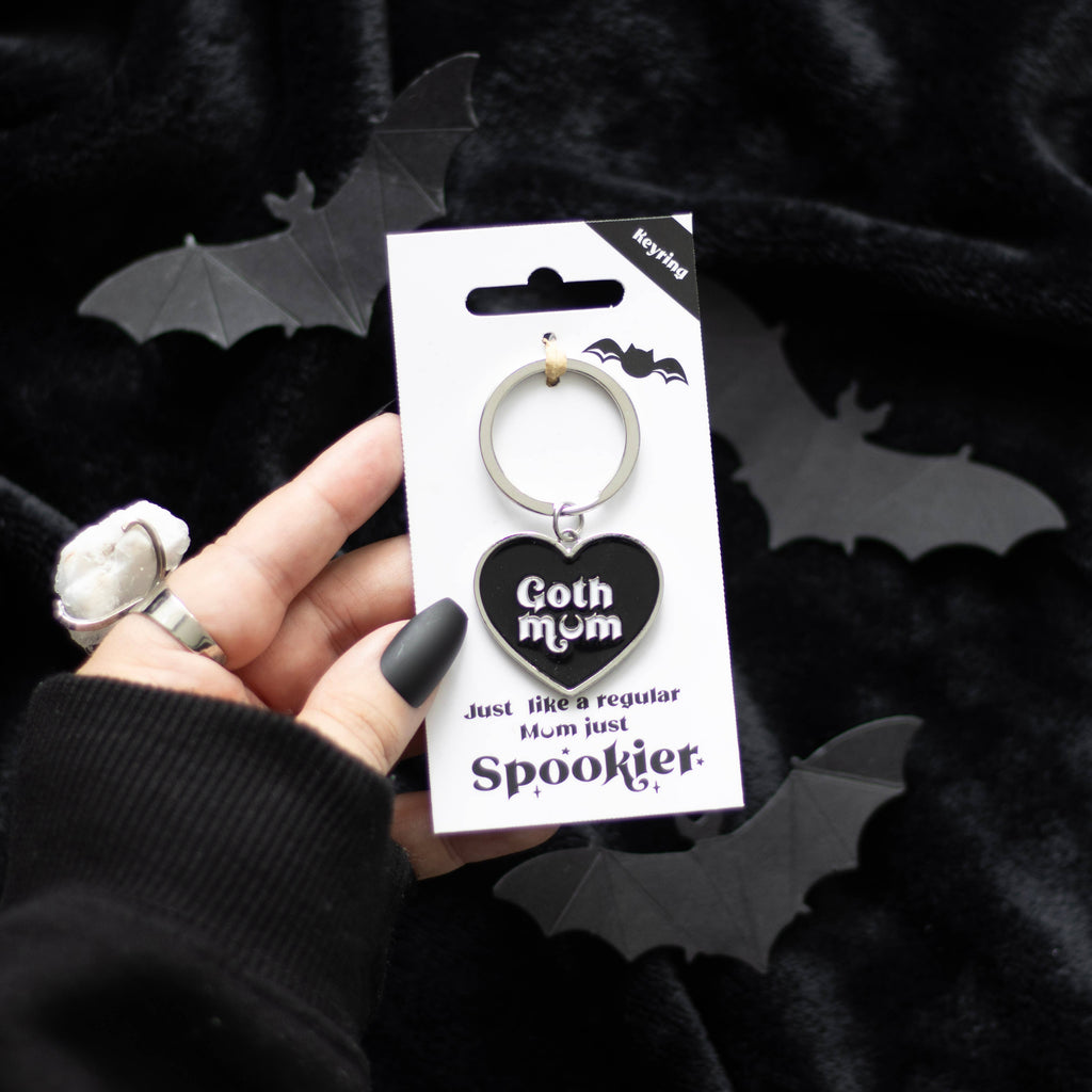 Porte-clés Goth Mum en forme de cœur noir pour la fête des mères