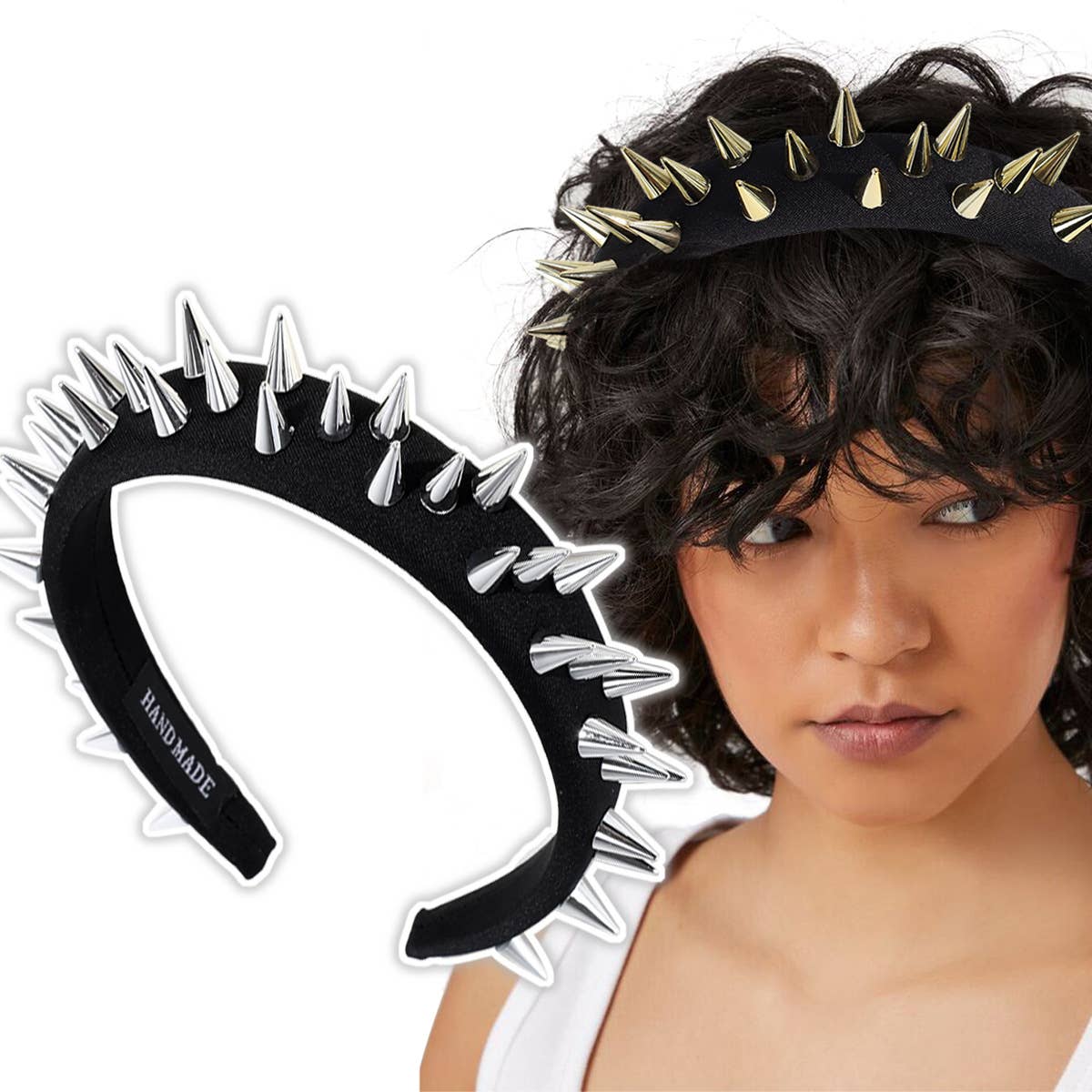 Bandeau punk personnalité rivet fait main bandeau noir