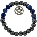 Bracelet : perles élastiques de 8 mm, hématite et sodalite, pentacle