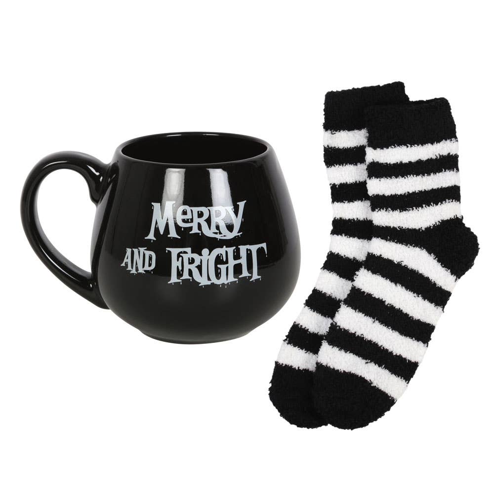 Ensemble tasse et chaussettes de Noël gothiques Merry and Fright
