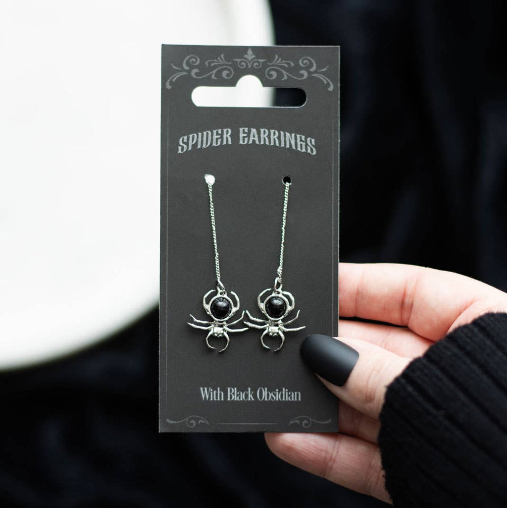 Boucles d'oreilles en forme d'araignée gothique en obsidienne noire