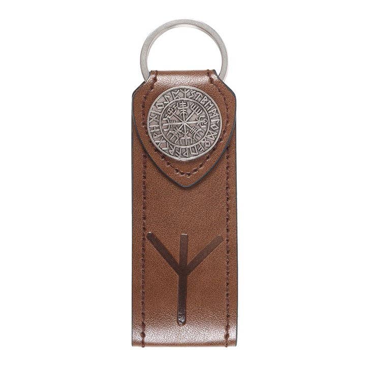 Porte-clés en simili cuir avec rune viking de protection