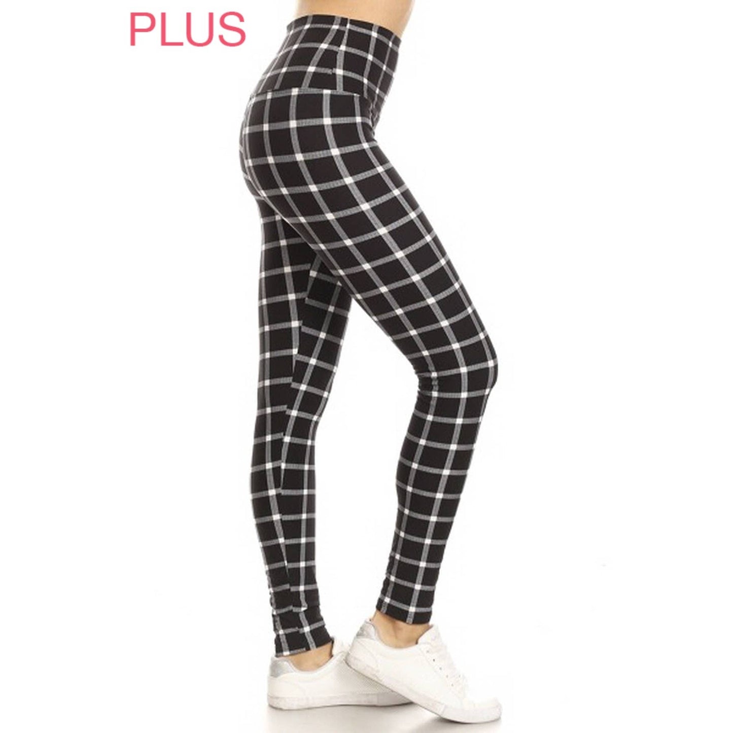 Legging taille haute - carreau blanc / grande taille