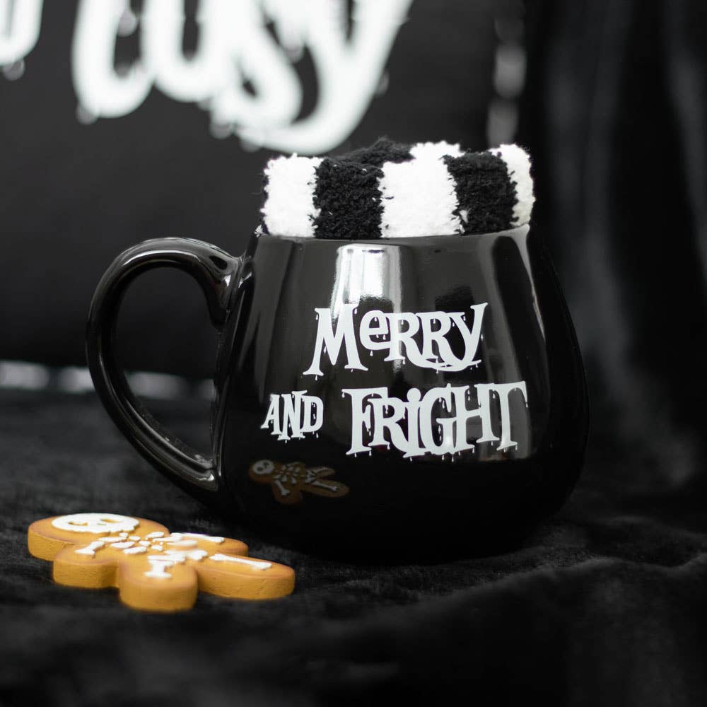 Ensemble tasse et chaussettes de Noël gothiques Merry and Fright