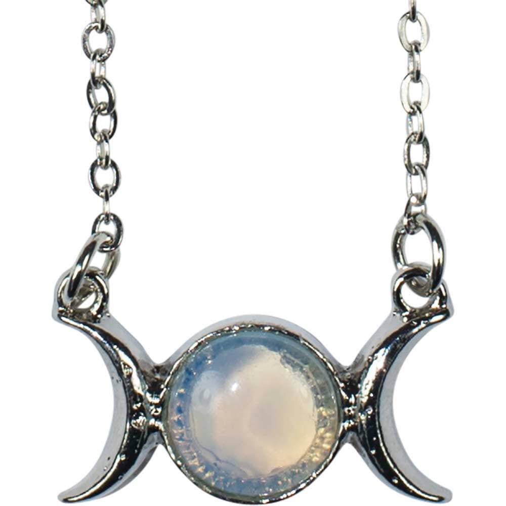 Collier ajustable - Phases de la lune - Pierre de lune - 8,5 pouces de long.