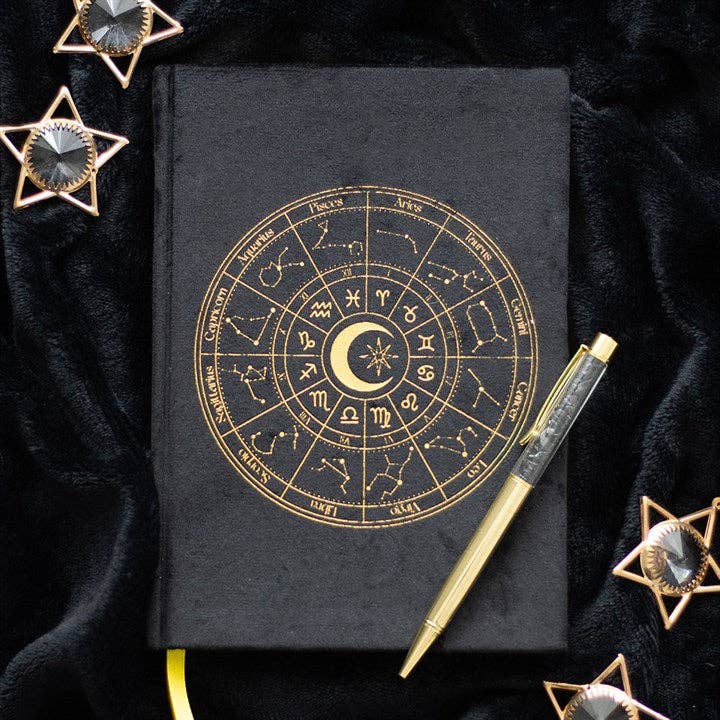 Journal Astrology Wheel avec stylo en obsidienne noire