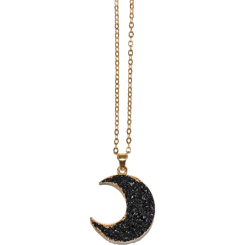 Collier - Lune - Druzy noir avec chaîne dorée - 10 « L