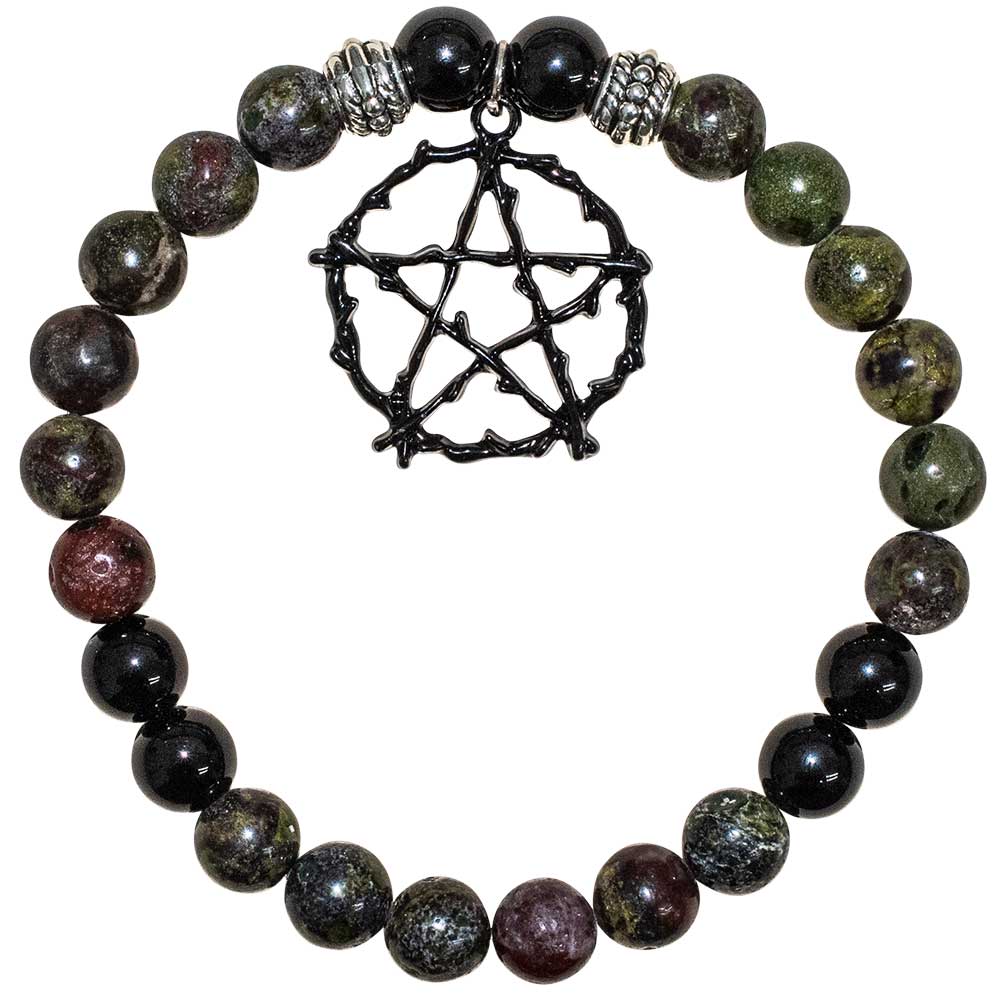 Bracelet élastique en perles de 8 mm, Magik, pentacle noir