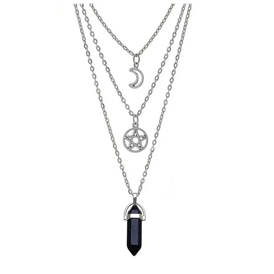 Onyx moon & pentagram Necklace