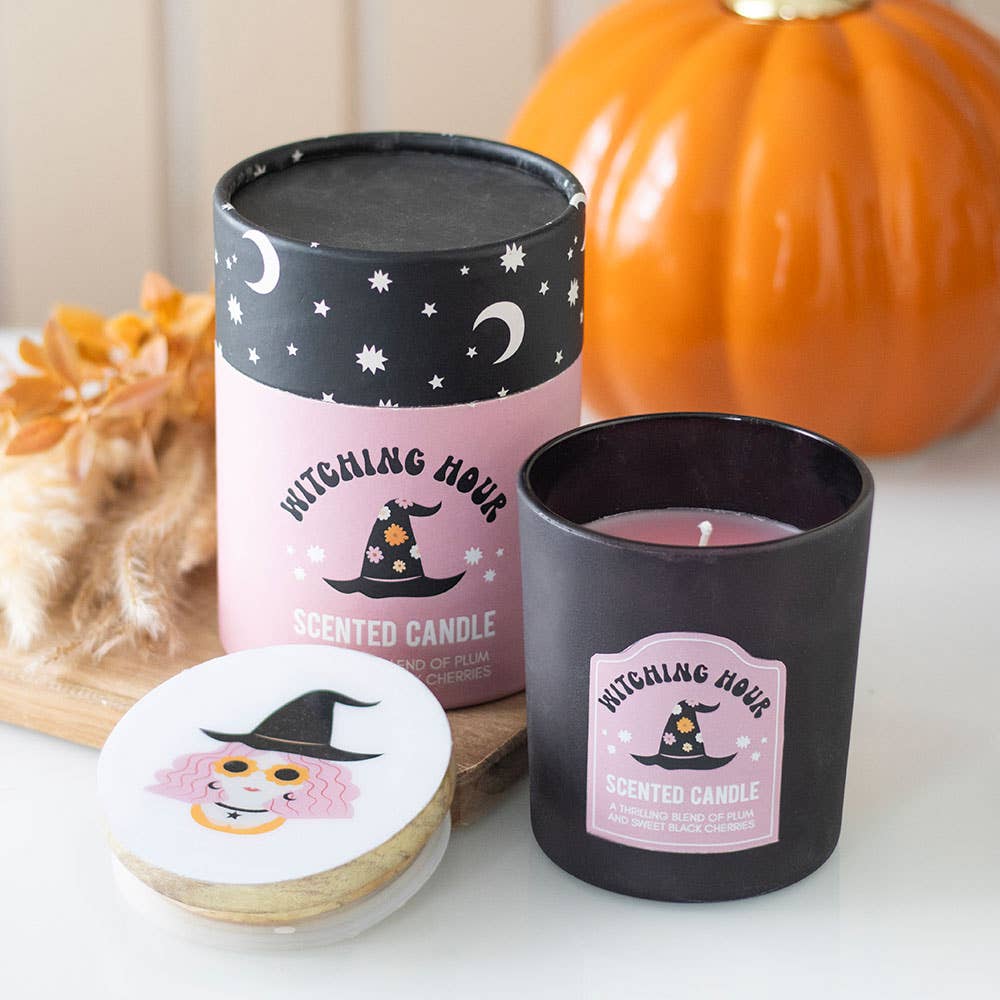 Bougie d'Halloween Prune Sorcière et Cerise Noire