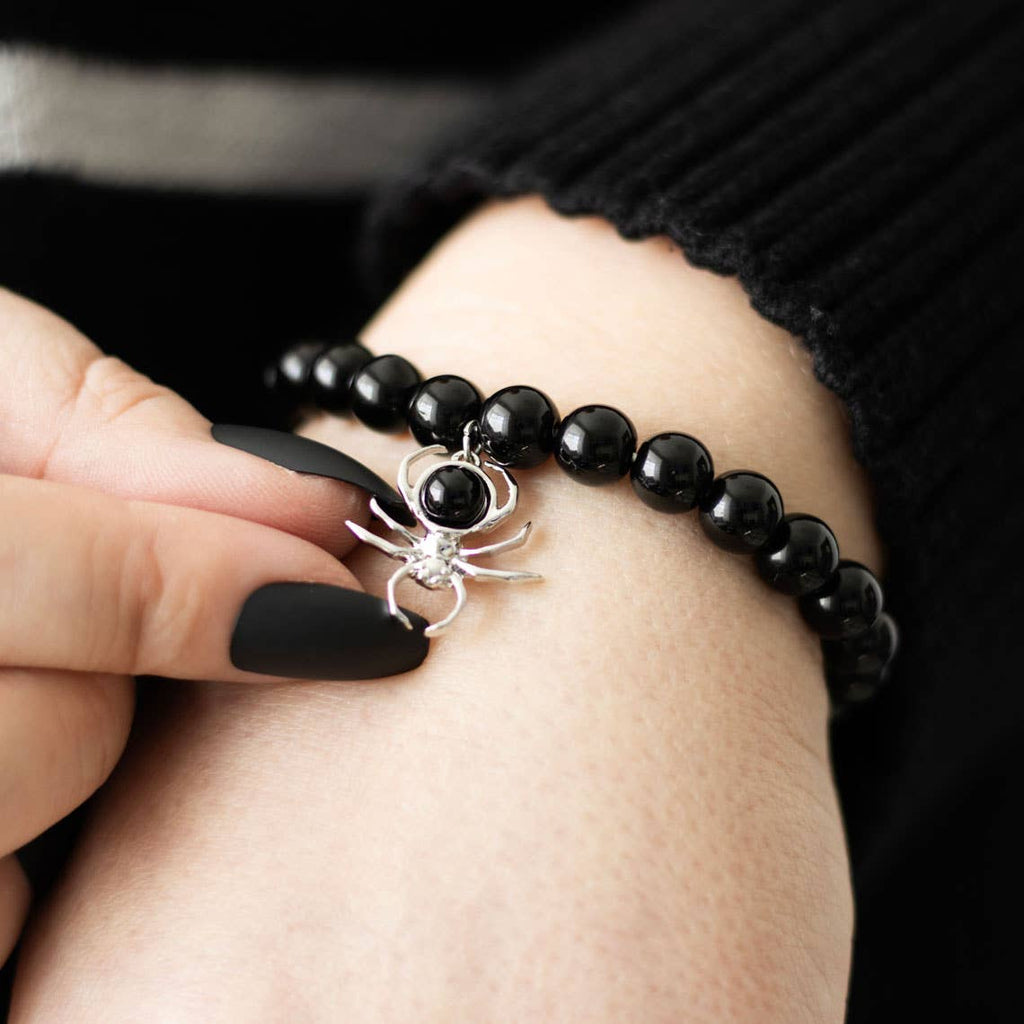Bracelet en perles d'obsidienne noire Gothic Spider