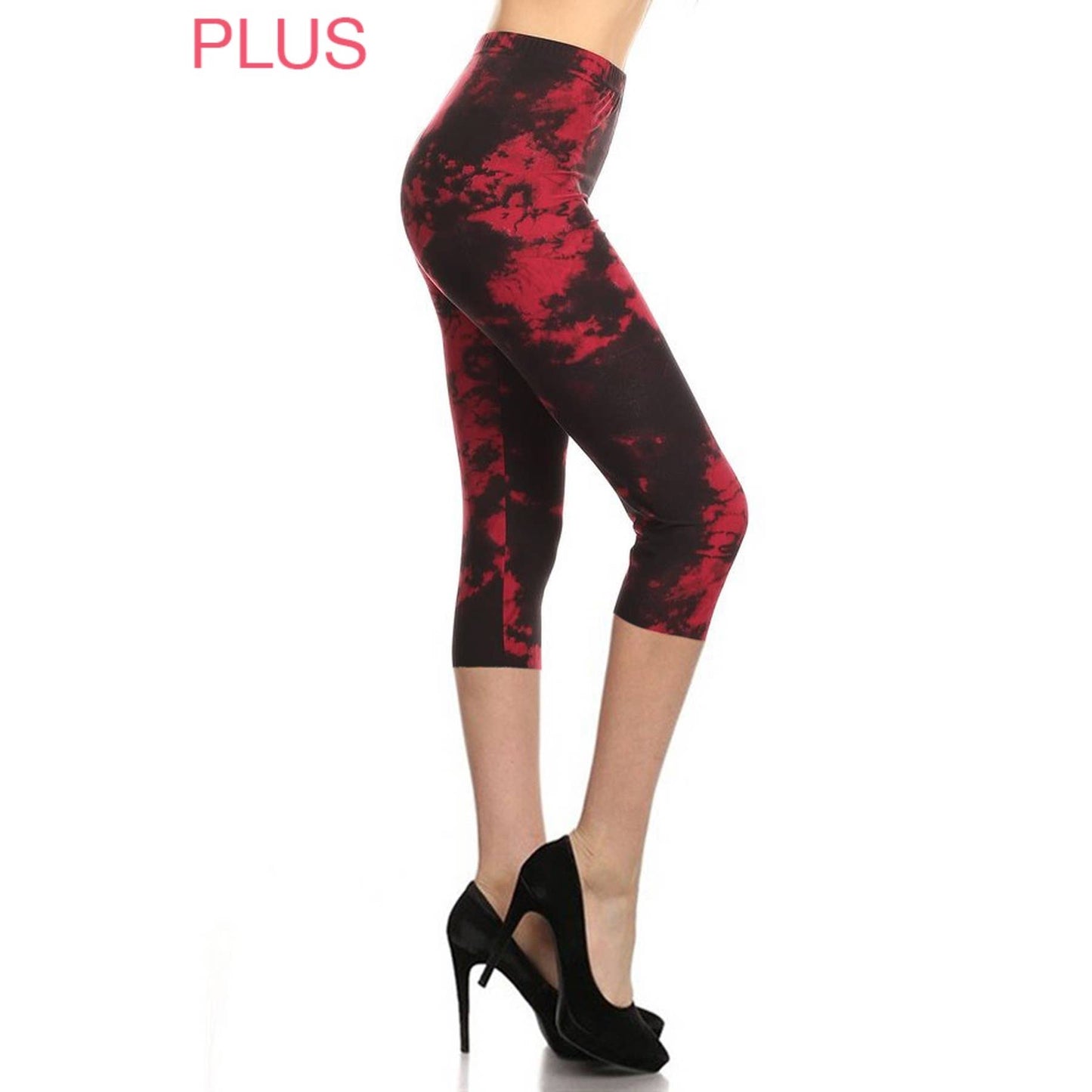 Legging capri taille haute tye dye rouge / grande taille