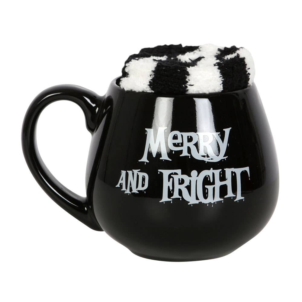 Ensemble tasse et chaussettes de Noël gothiques Merry and Fright