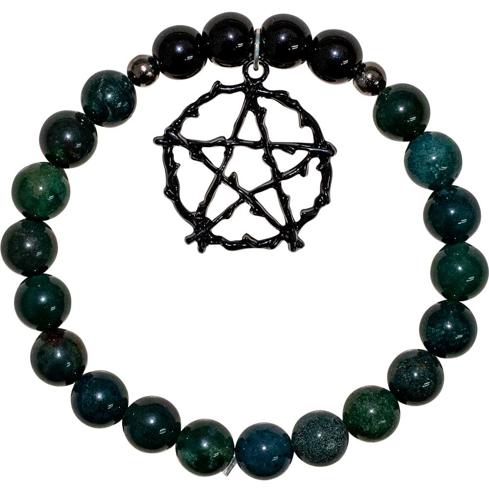 Bracelet - Perles de 8 mm - Pour homme - Magik - Pentacle noir