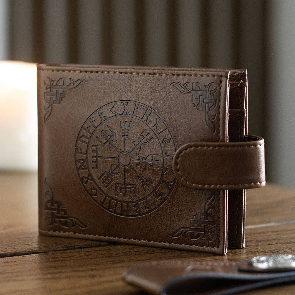 Portefeuille en simili cuir avec boussole viking