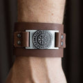 Bracelet Manchette en Cuir avec Boussole Viking