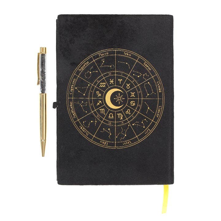 Journal Astrology Wheel avec stylo en obsidienne noire