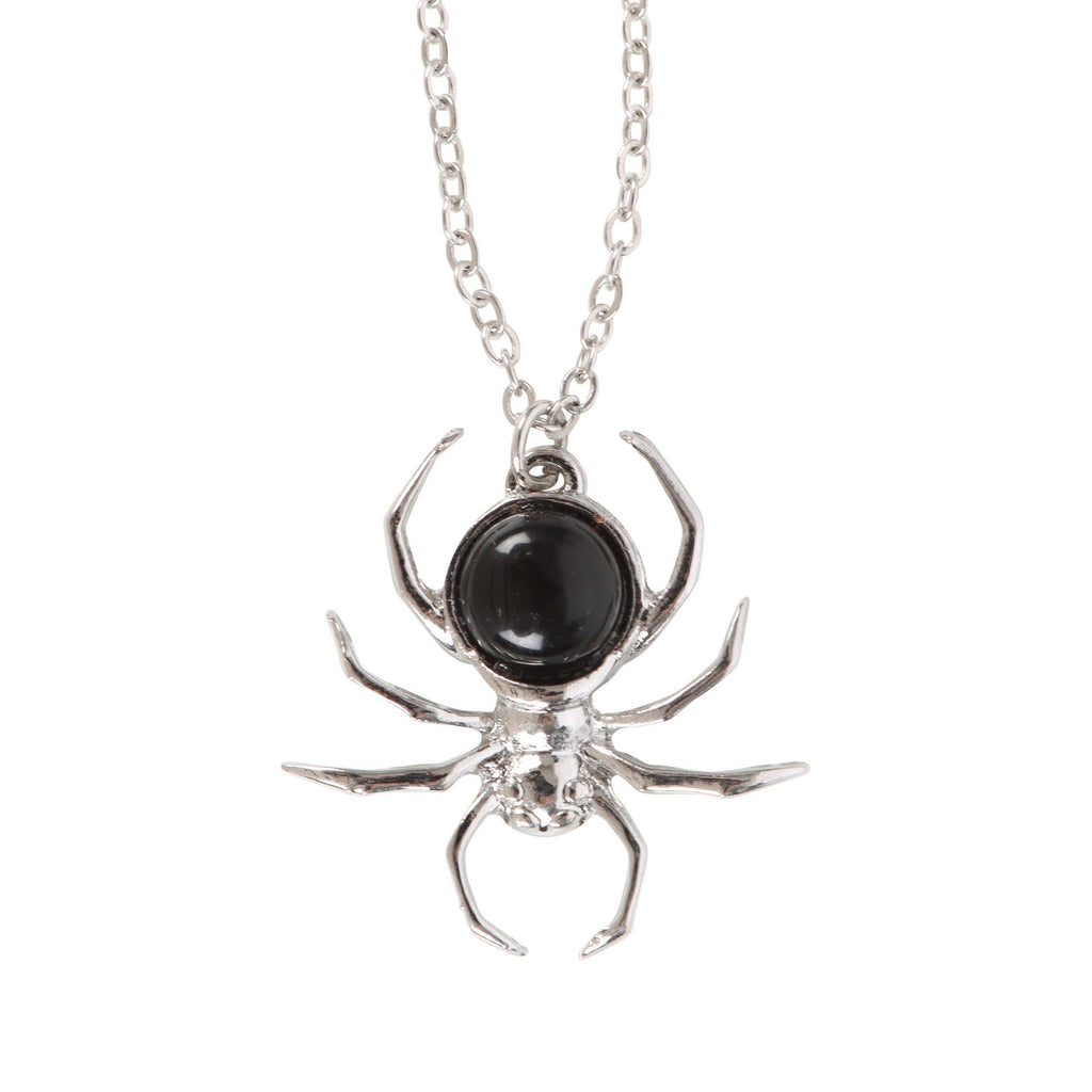 Collier à pendentif en forme d'araignée noire gothique en obsidienne