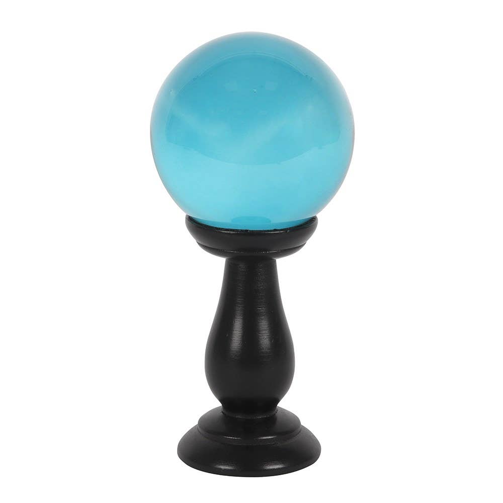 Petite boule de cristal bleu sarcelle sur support