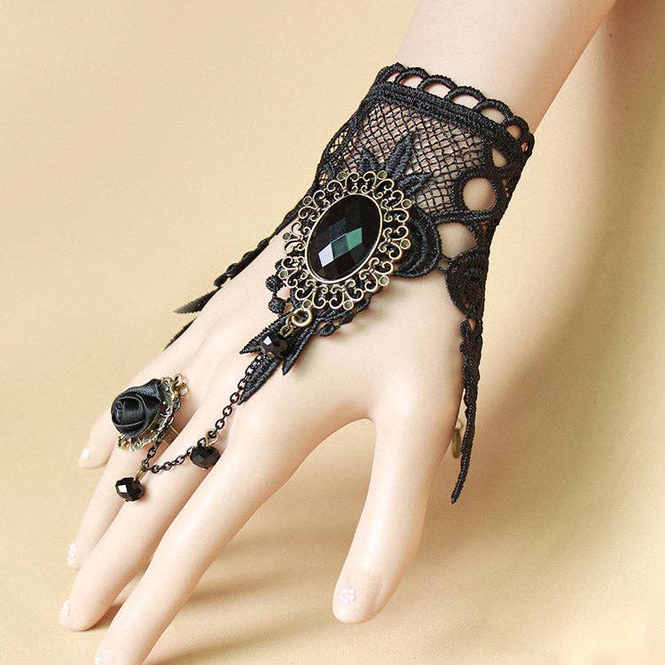 Bracelet en dentelle avec anneau en forme de rose gothique rétro
