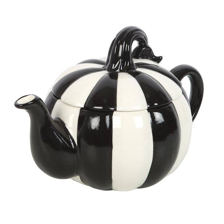 Théière citrouille d'Halloween à rayures noires et blanches