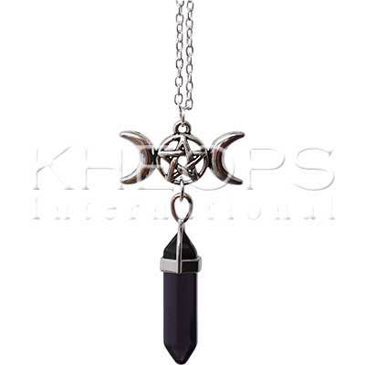 Collier Triple Lune Pentacle-Pointe en verre violet 2"