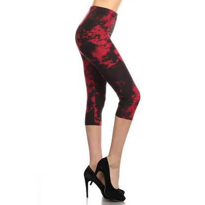 Legging capri doux taille haute - tye dye rouge