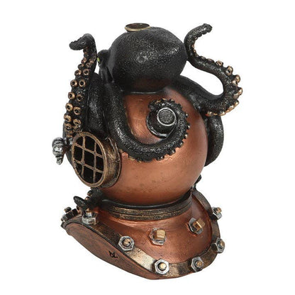 Brûleur d'encens Steampunk Kraken on Diver's Helmet Backflow